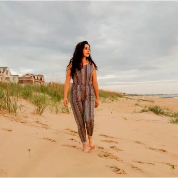 Natural By KNOWN SUPLY PETRA Organic Cotton Jumpsuit Romper (M) Lavender/Blue - Picture 4 of 10